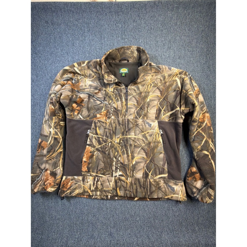 Cabelas Mens Large Camo Fleece Quarter‎ Zip Pullover Marsh Grass Hunting Jacket
